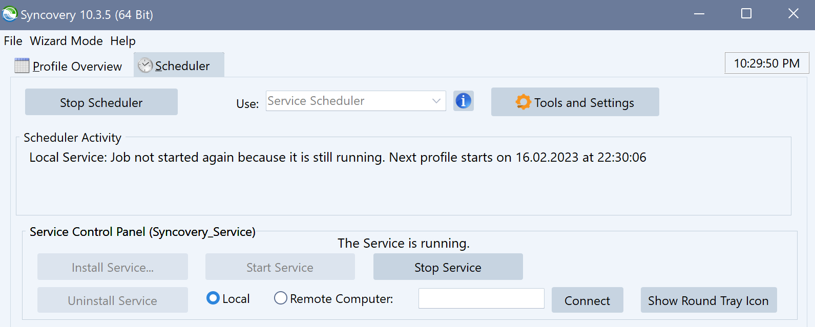 Contrôle du service Syncovery
