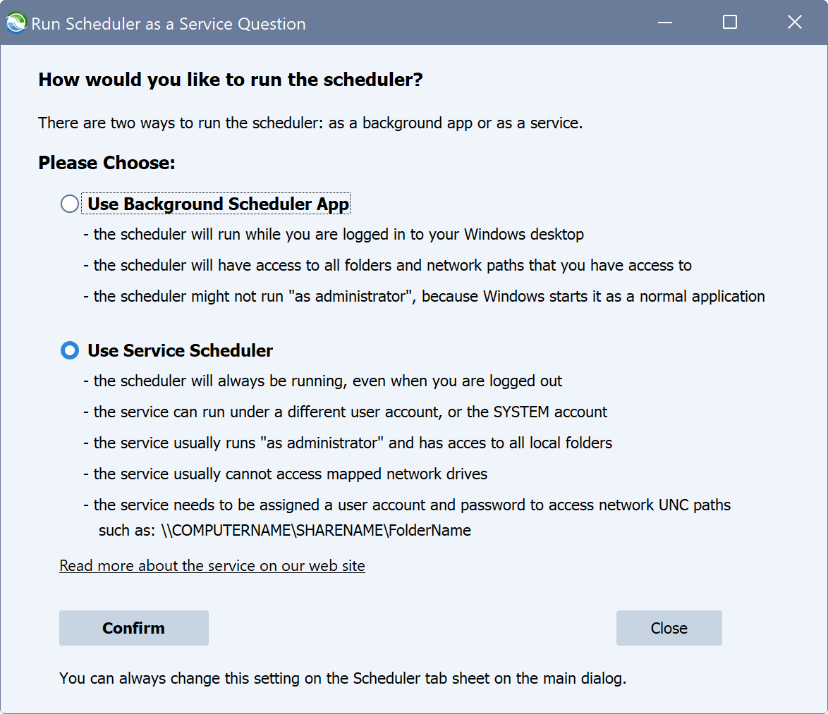 Choix du service Syncovery