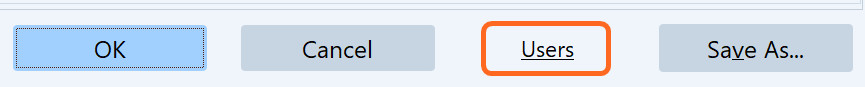 Une capture d’écran montrant le lien Utilisateurs en bas de la boîte de dialogue de l’éditeur de profil