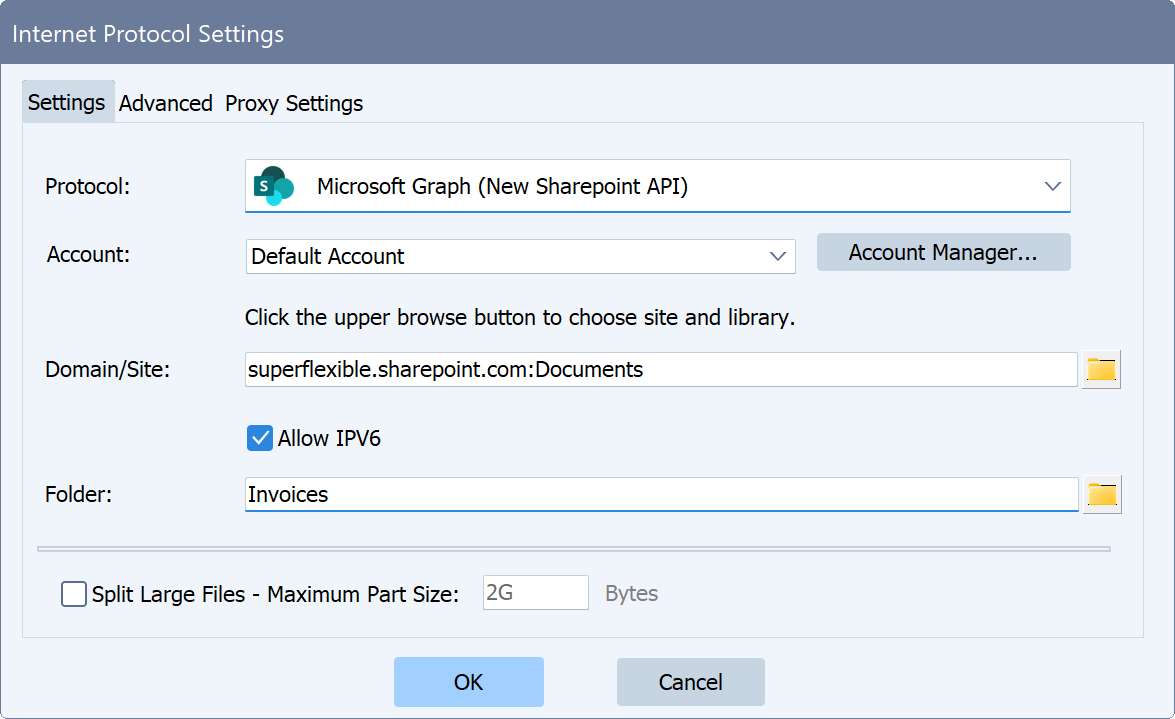 Sélection du protocole Graph pour la synchronisation SharePoint